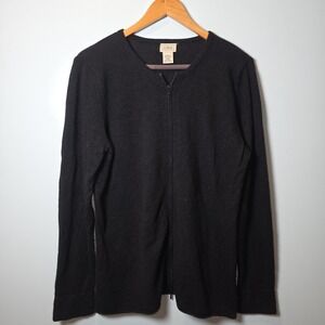 LL Bean Womens Sweater L Black Full Zip Minimalist Cashmere Cotton Capsule Flaw